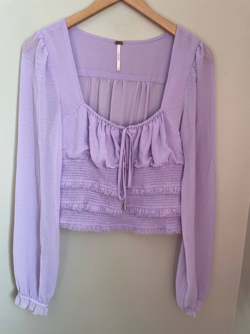 Free People Lolita Top Lavender Sz Medium Boho Sheer Smocked Festival Feminine - Picture 2 of 12